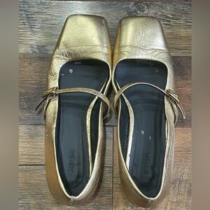 ME+EM Refined Square Toe Ballerina Flats Women’s Gold Metallic Leather Flats